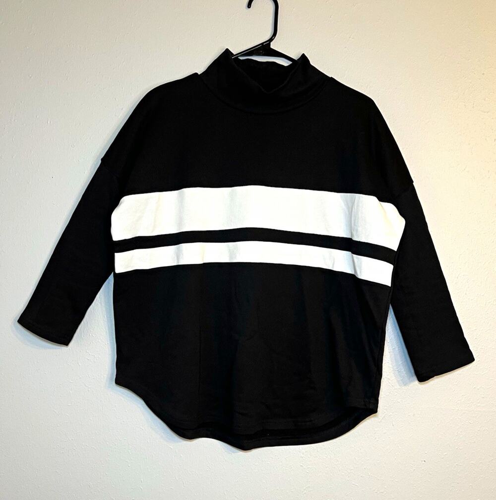 Smith & Quinn Black/White Striped Mock Neck 3/4 Sleeve Knit Cotton sweatshirt S